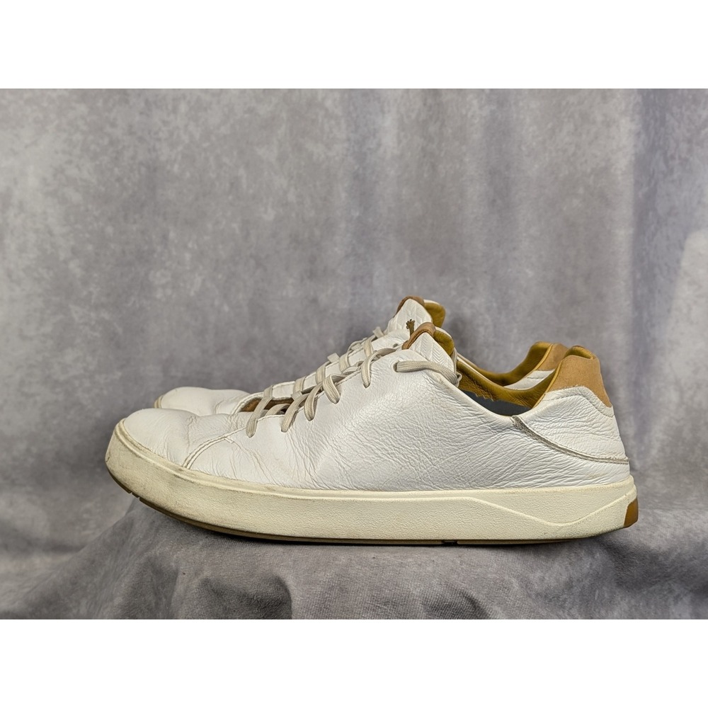 OluKai Lae'Ahi Li 'Ili Mens White Leather Sneakers Low Top Shoes 10455-WBWB M12